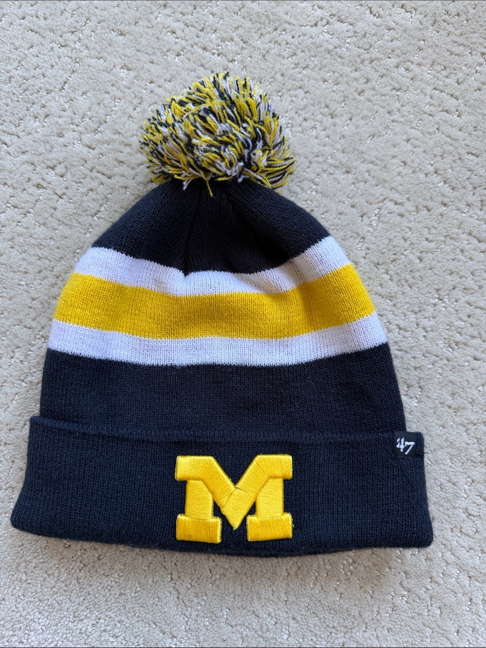 47 Kids Black and Yellow Pom Beanie with M Logo